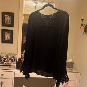 Kobi Halperin Black Blouse with Lace Cuffs